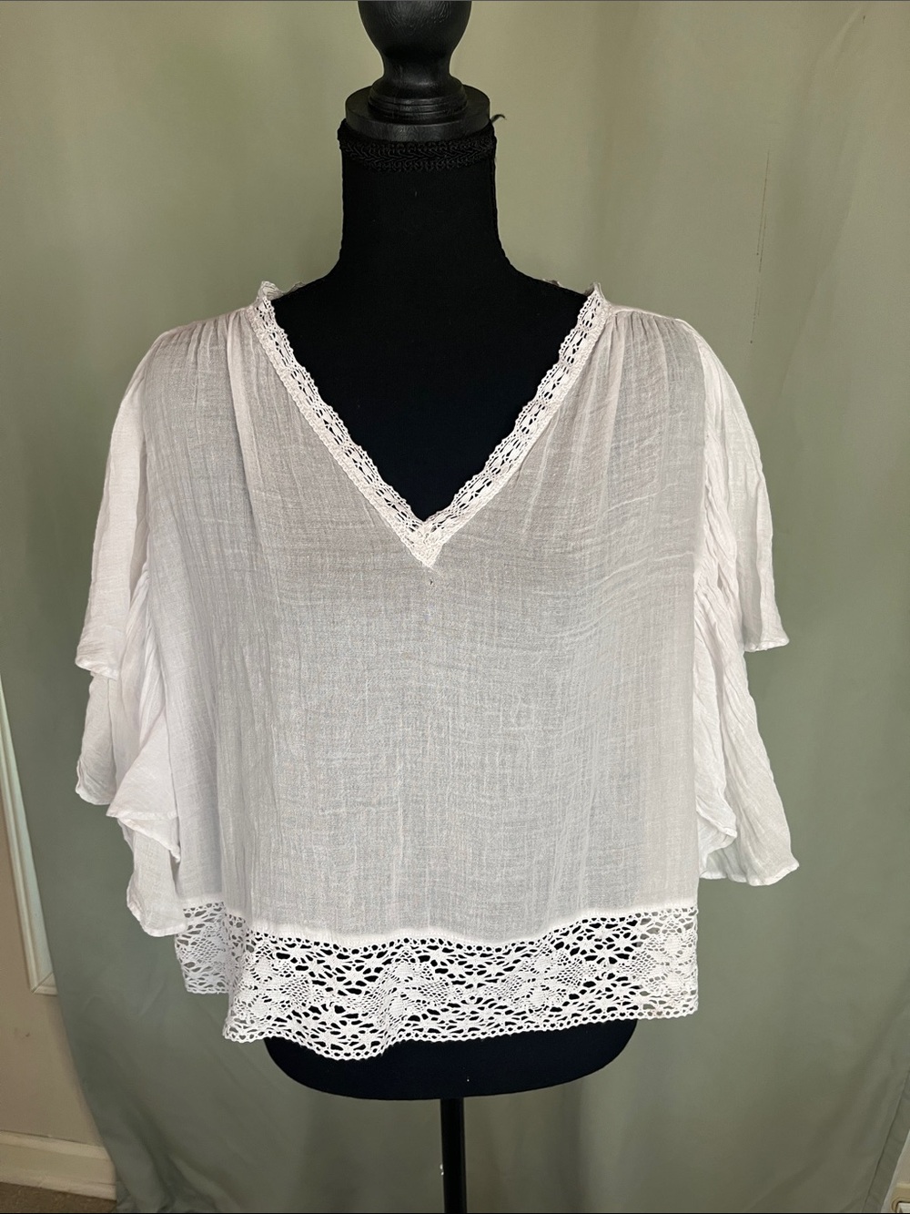 Denim & Supply Ralph Lauren White V-Neck Crochet-Hem Blouse Small